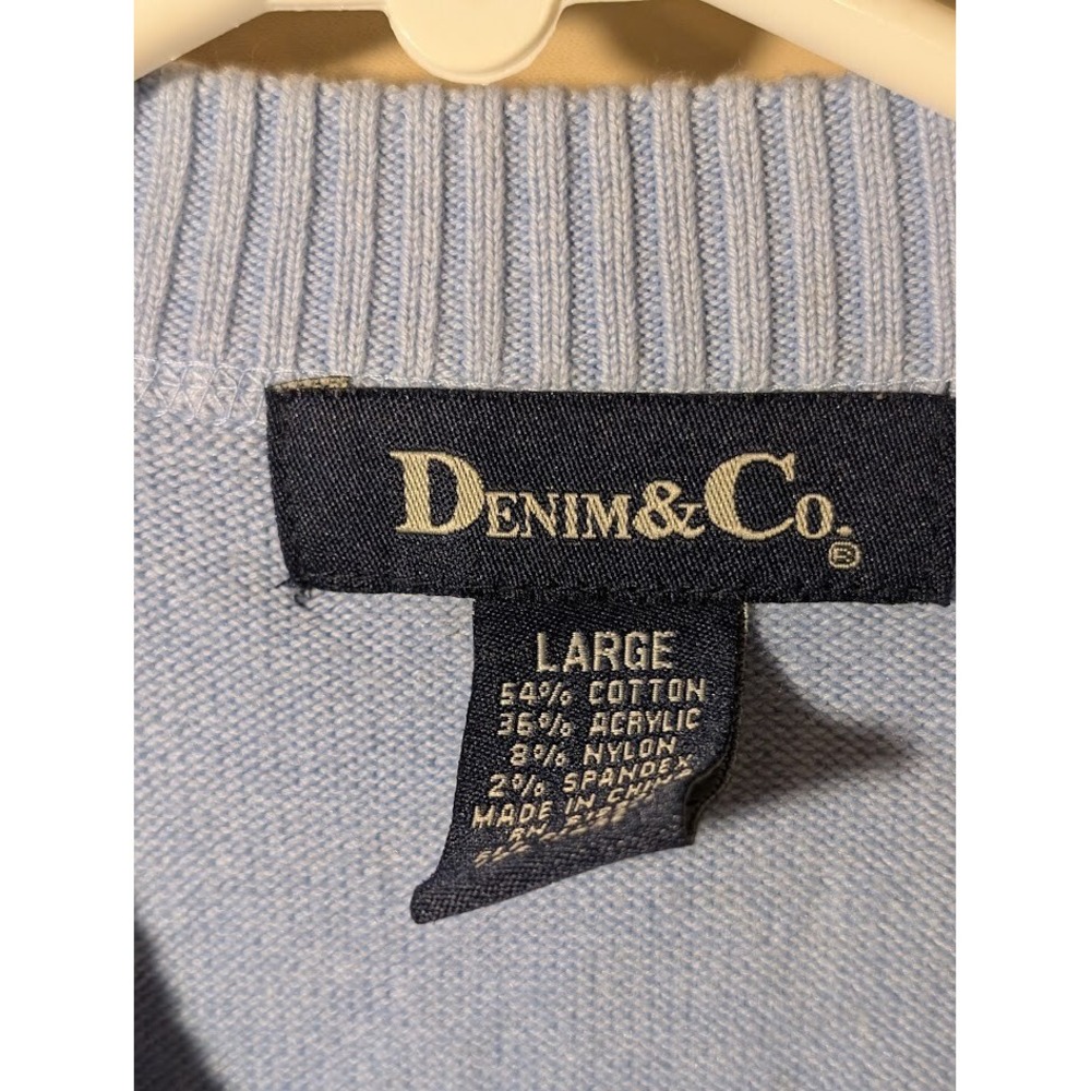 Denim & Co Light Blue Short Sleeve Knit Cardigan Zip Front Size Large Pockets - Picture 3 of 3